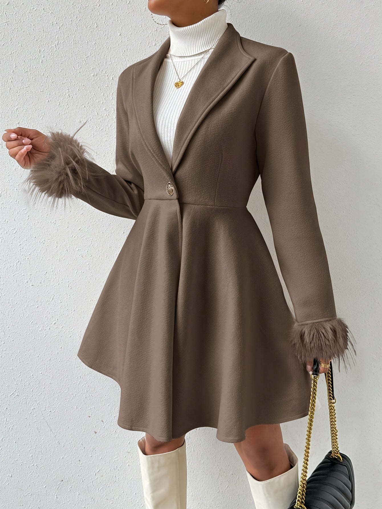 Stéphanie™ | Faux-Fur Cuff Fit-and-Flare Coat