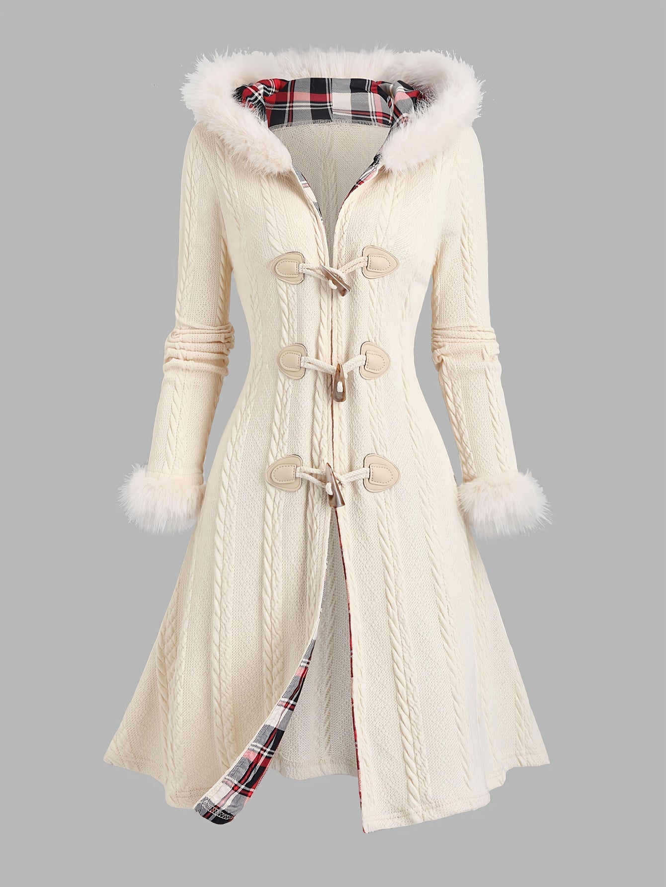 Tala™ | Cable-Knit Faux-Fur Trim Hooded Coat
