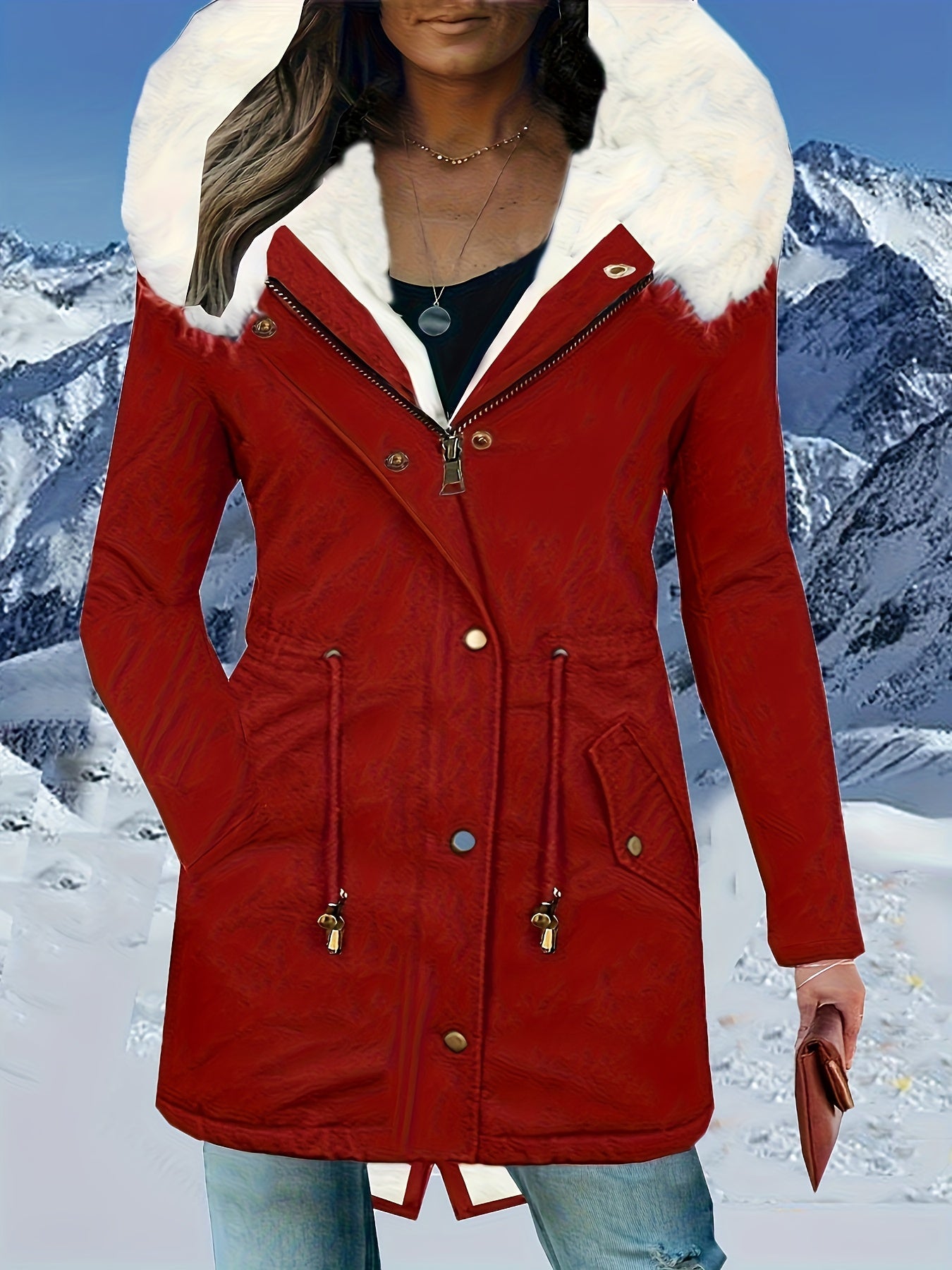 Tiara™ | Plush-Hood Drawstring-Waist Parka Coat