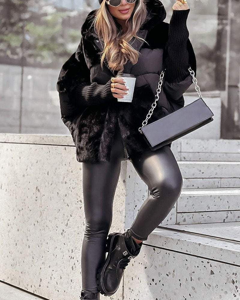 Saffron™ | Faux-Fur Panel Ribbed-Cuff Hooded Puffer Jacket