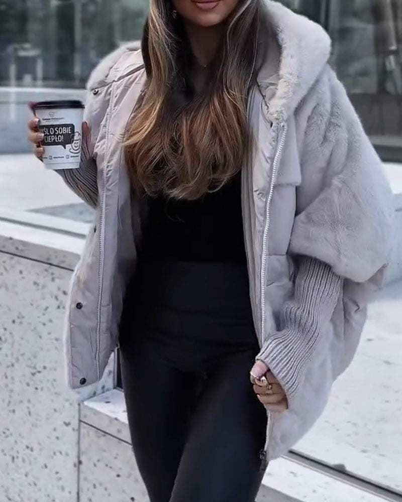 Saffron™ | Faux-Fur Panel Ribbed-Cuff Hooded Puffer Jacket