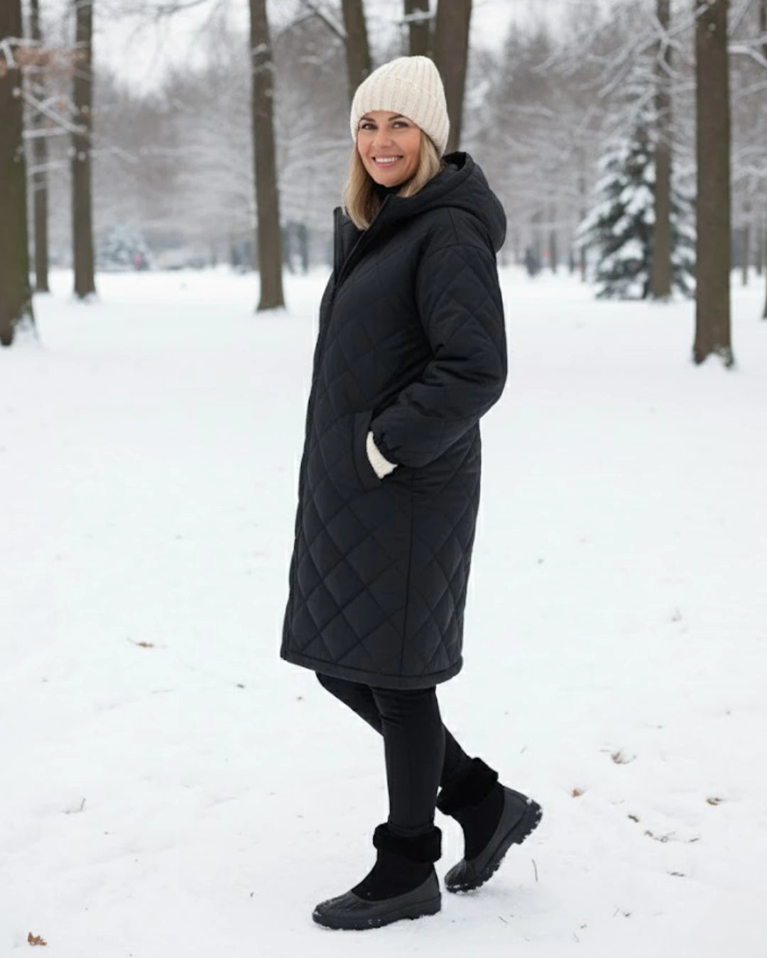 Calista™ | Quilted Zip-Front Hooded Longline Puffer Coat Plus-Size