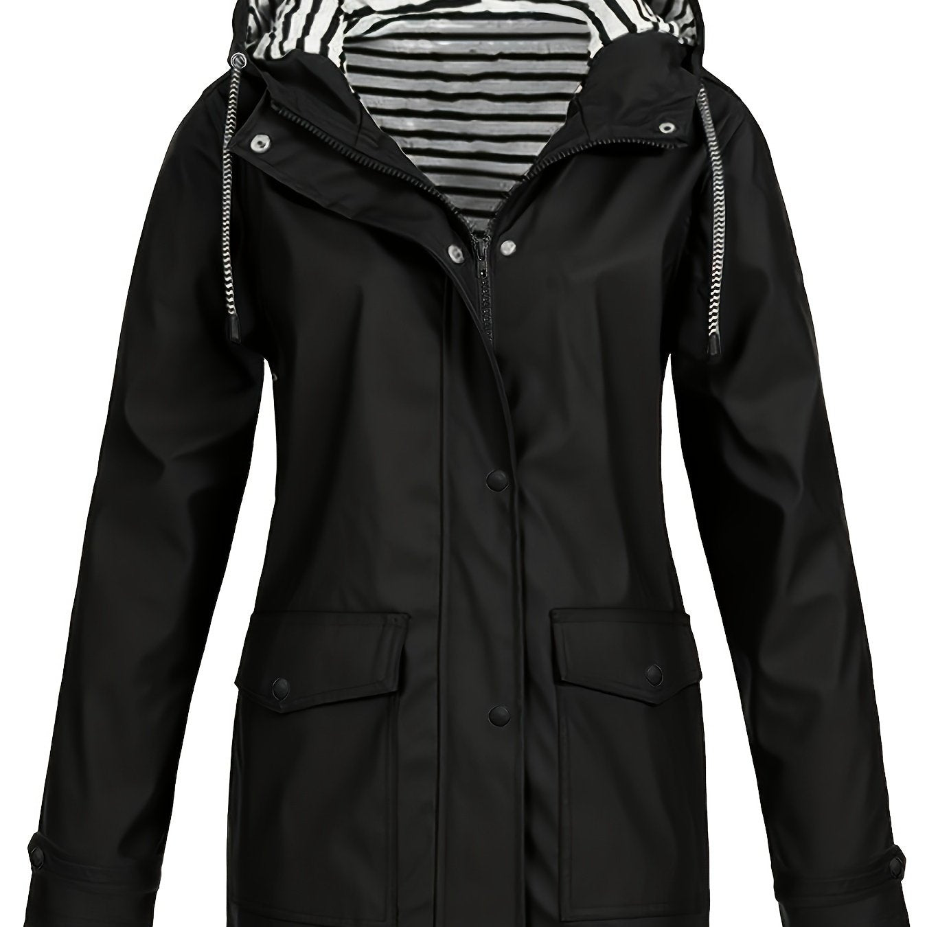 Zelda™ | Striped-Lined Drawstring Hooded Rain Parka Jacket