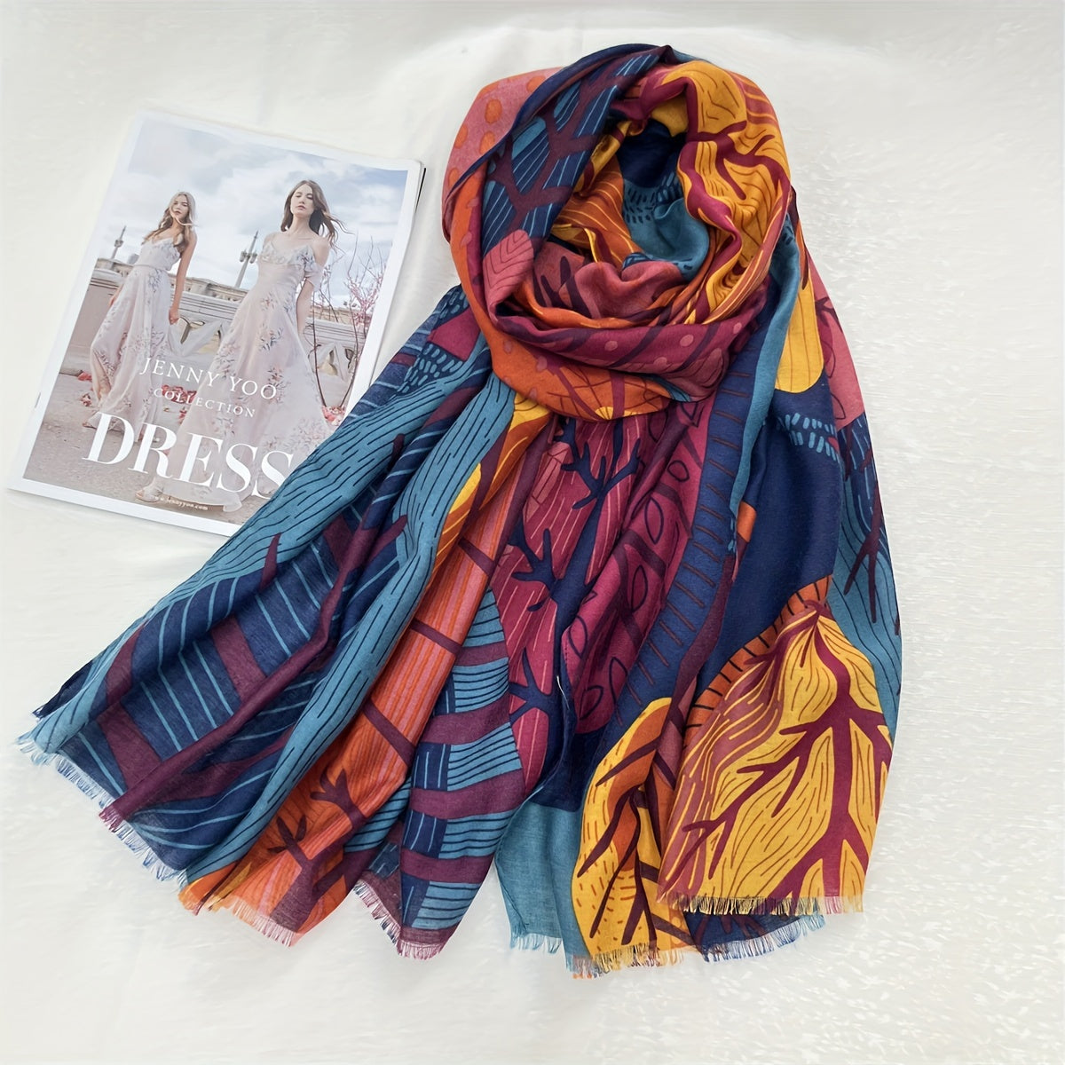 Tamara™ | Leaf-Print Multicolor Oblong Scarf Wrap