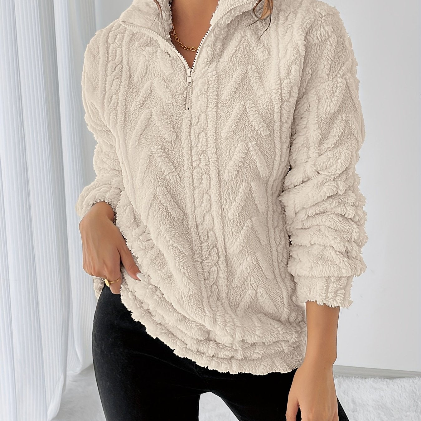 Charline™ | Textured Sherpa Half-Zip Pullover