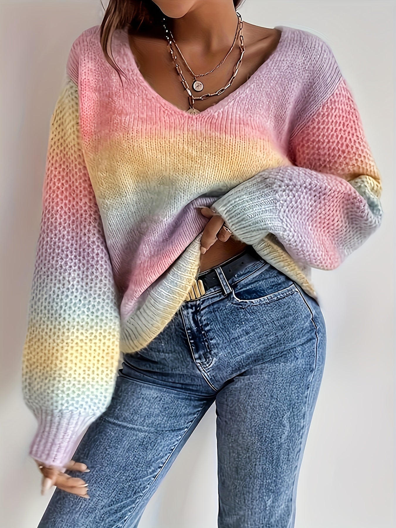 Lilou™ | Casual V-Neck Sweater, Colorful Elegance