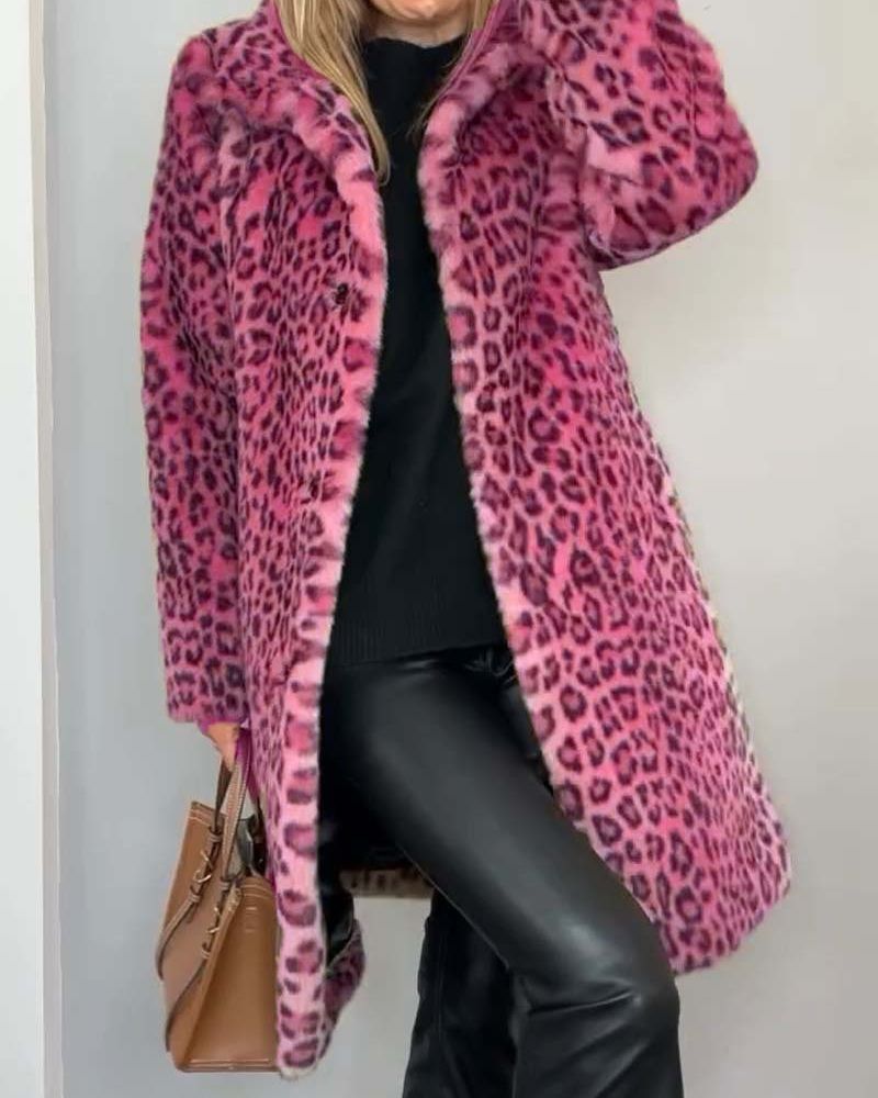 Séverine™ | Leopard Plush Longline Coat Overcoat