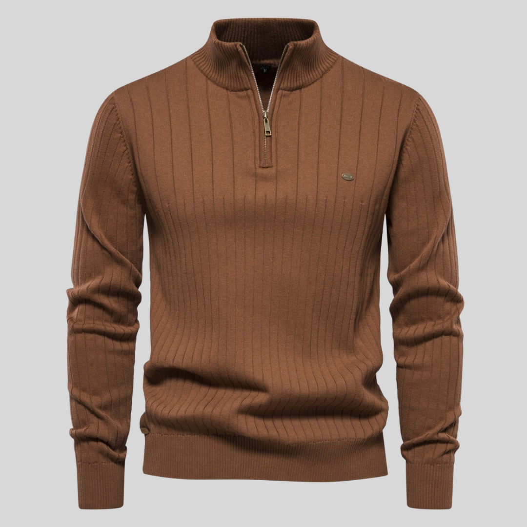 James™ | Ribbed Half-Zip Mock-Neck Sweater