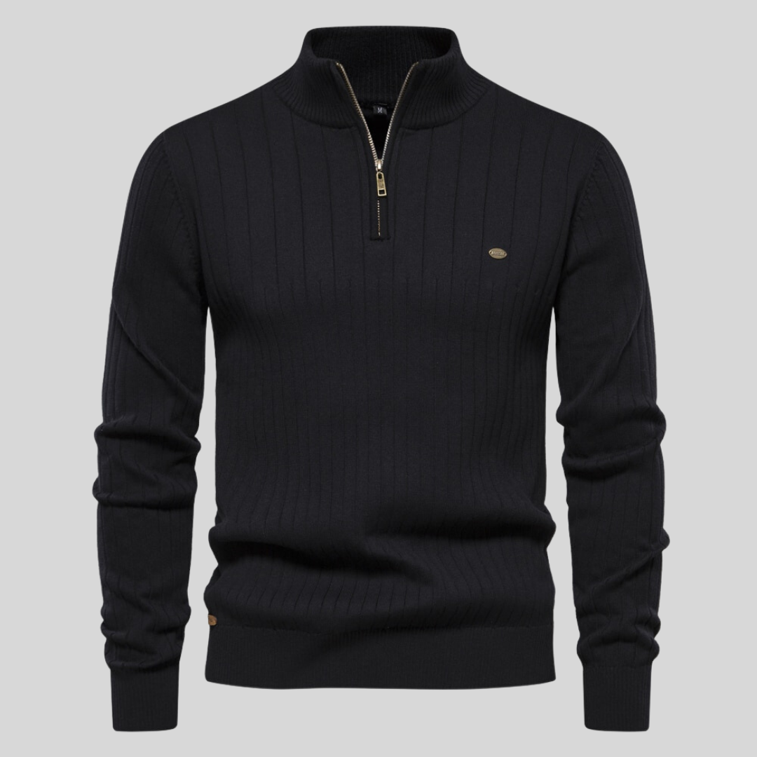 James™ | Ribbed Half-Zip Mock-Neck Sweater