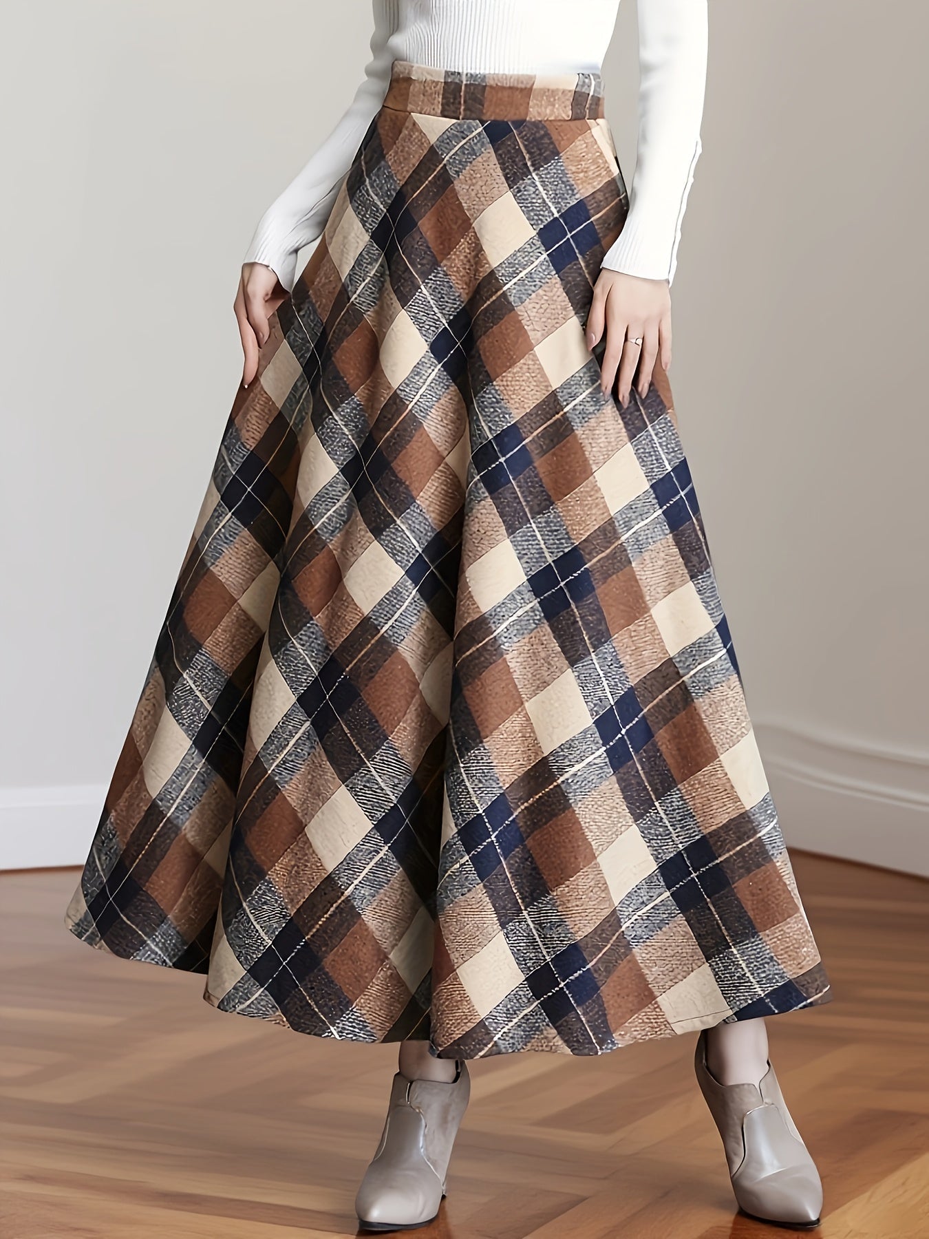 Shirin™ | Plaid High-Waist A-Line Maxi Skirt