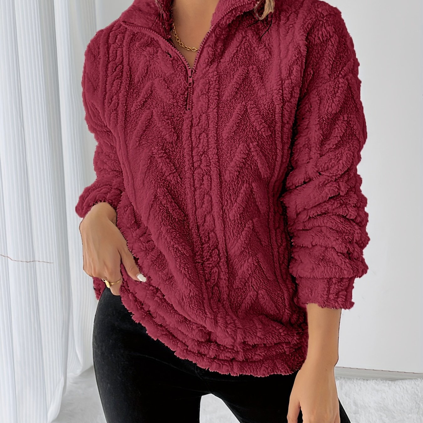 Charline™ | Textured Sherpa Half-Zip Pullover