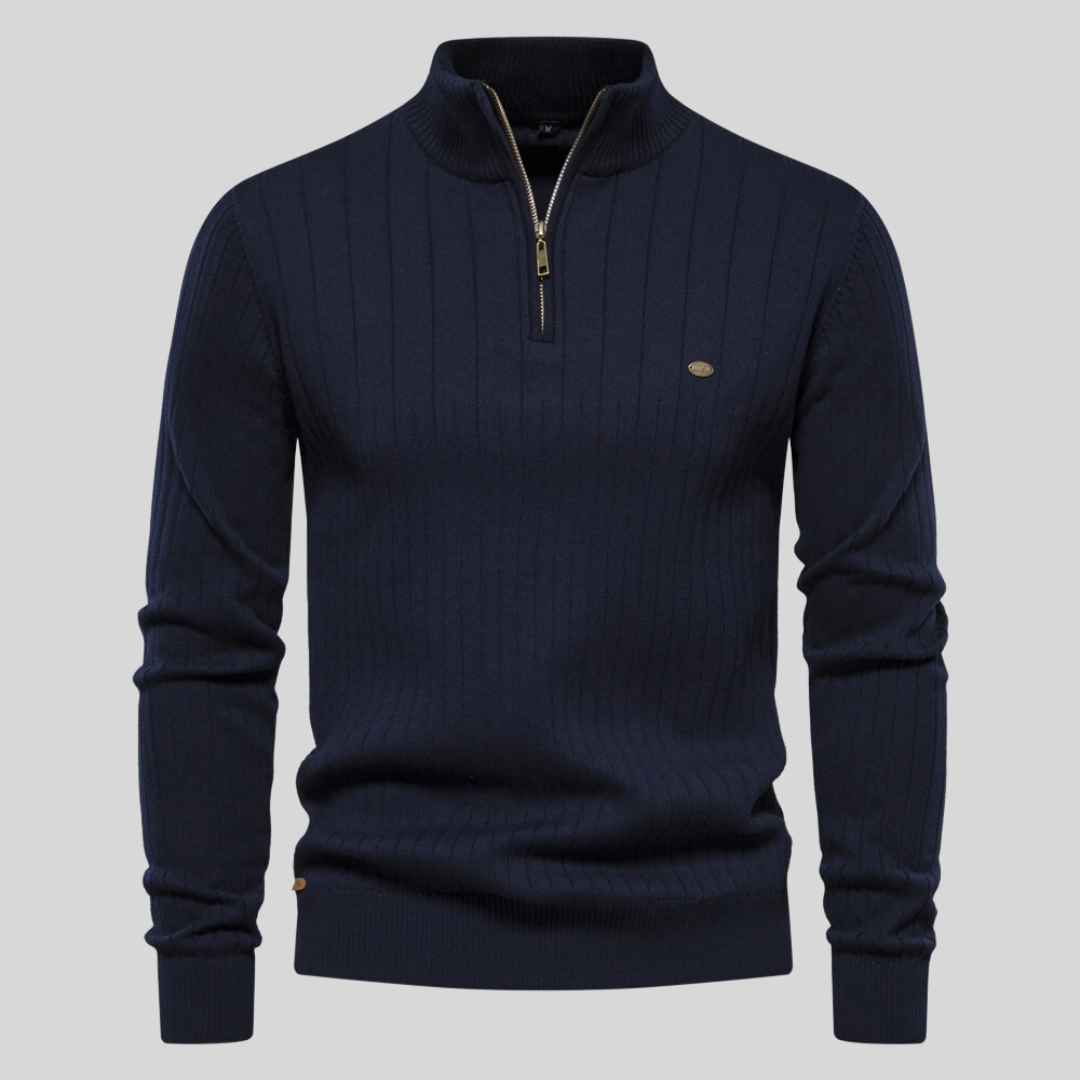 James™ | Ribbed Half-Zip Mock-Neck Sweater