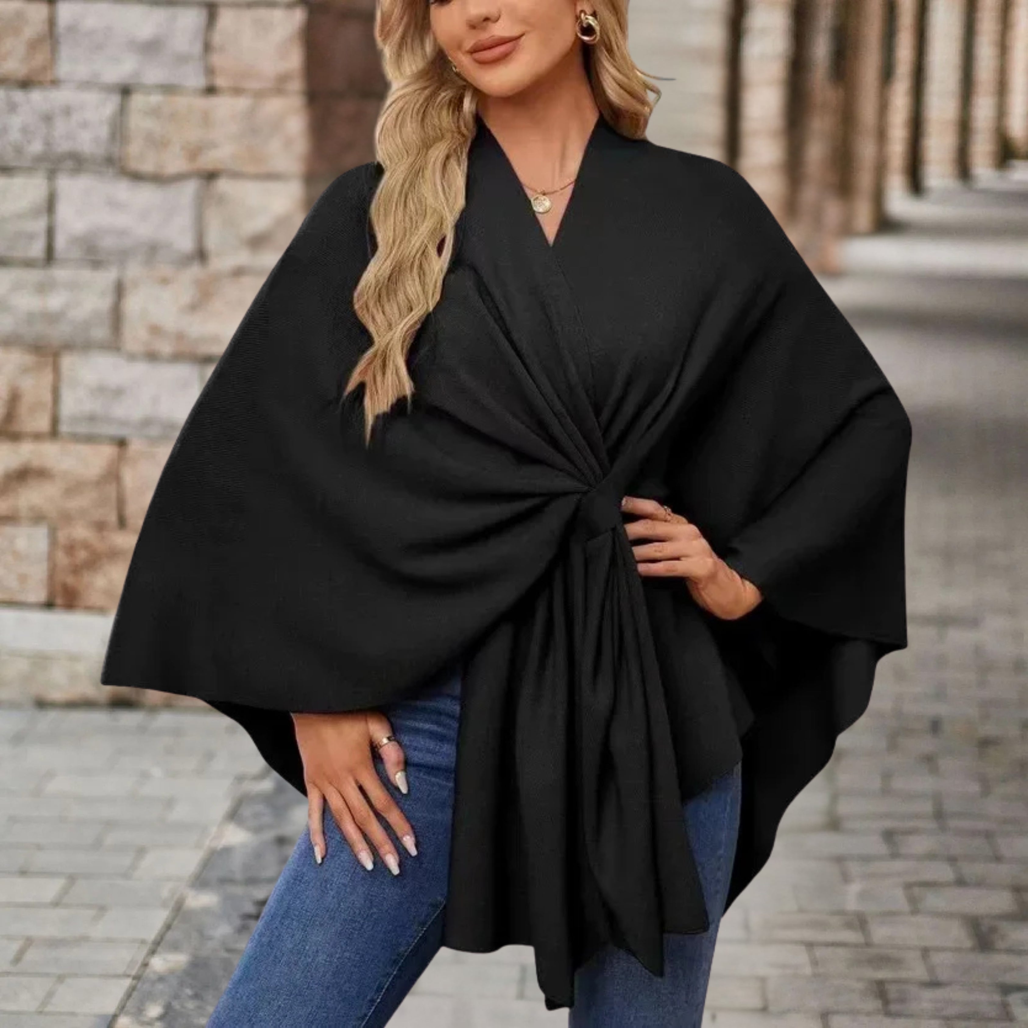 Raphaela™ | Hem Draped Poncho Cape