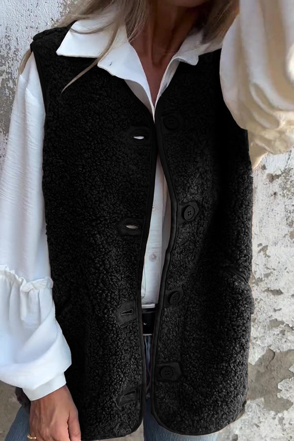 Nikki™ | Textured sherpa button-front longline vest