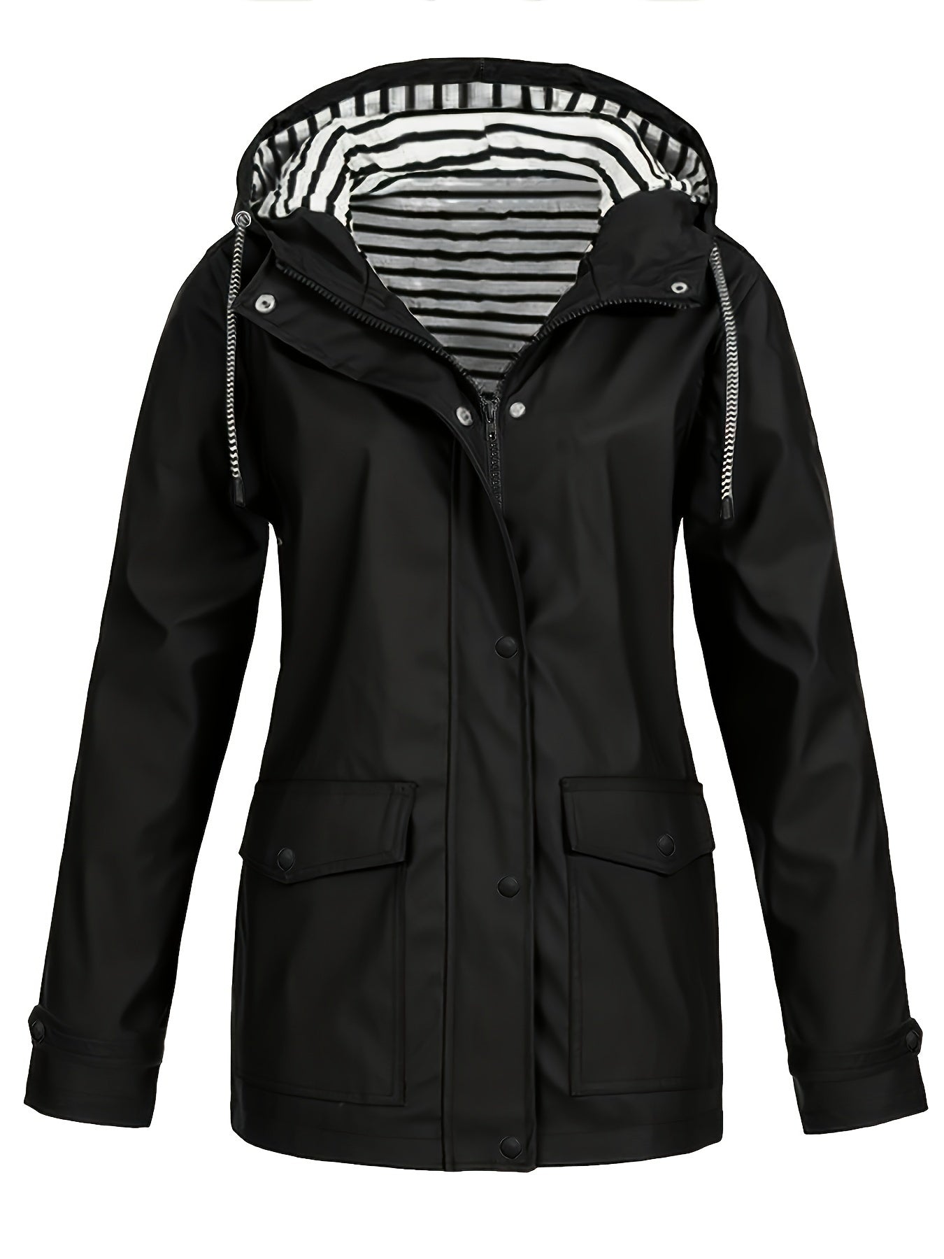 Zelda™ | Striped-Lined Drawstring Hooded Rain Parka Jacket