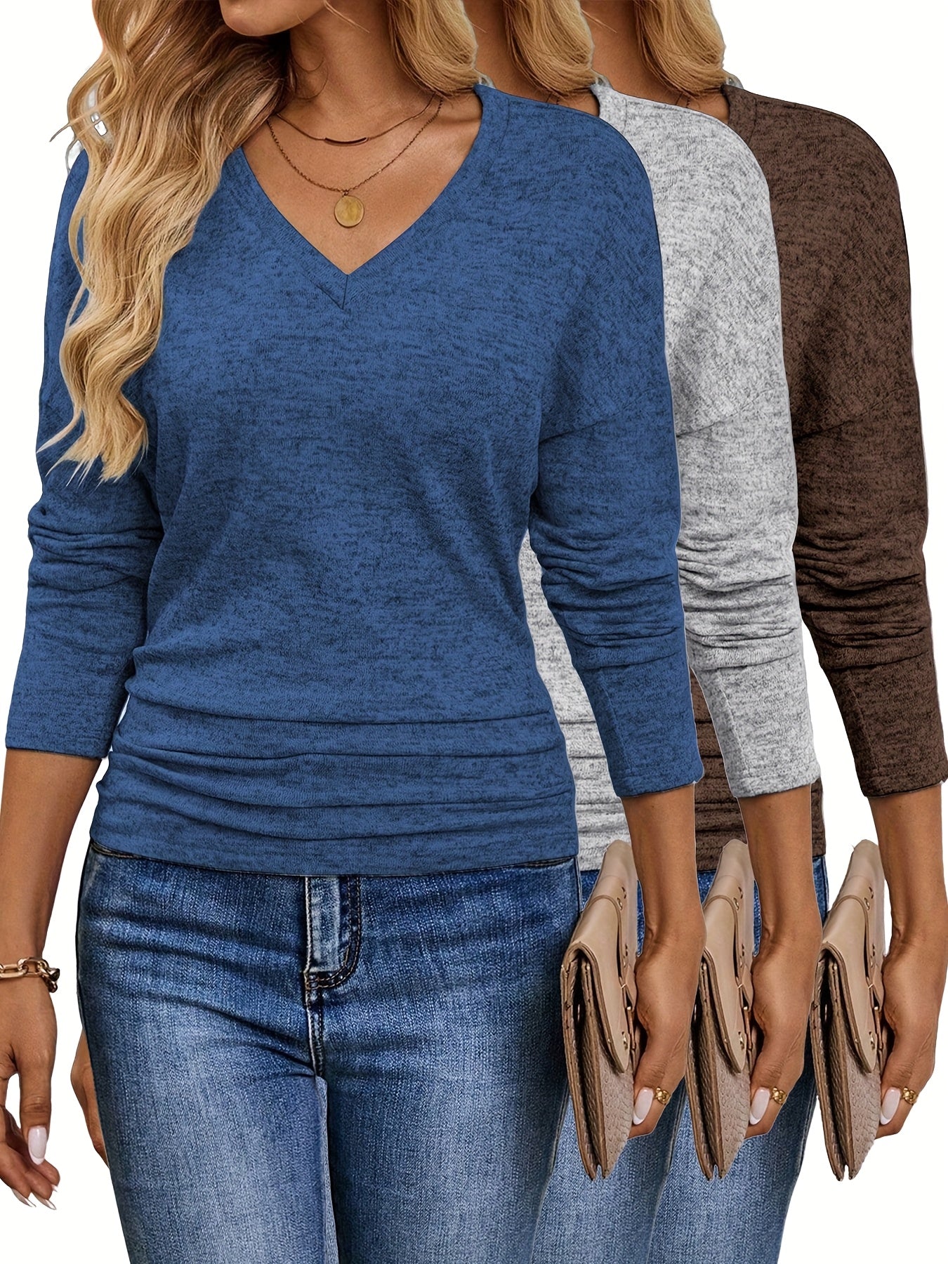 Maura™ | Soft and Stretchy V-Neck T-Shirt | 3-Pack Colors