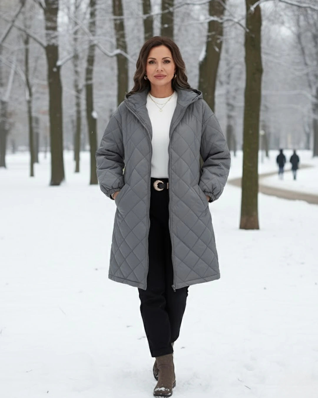 Calista™ | Quilted Zip-Front Hooded Longline Puffer Coat Plus-Size