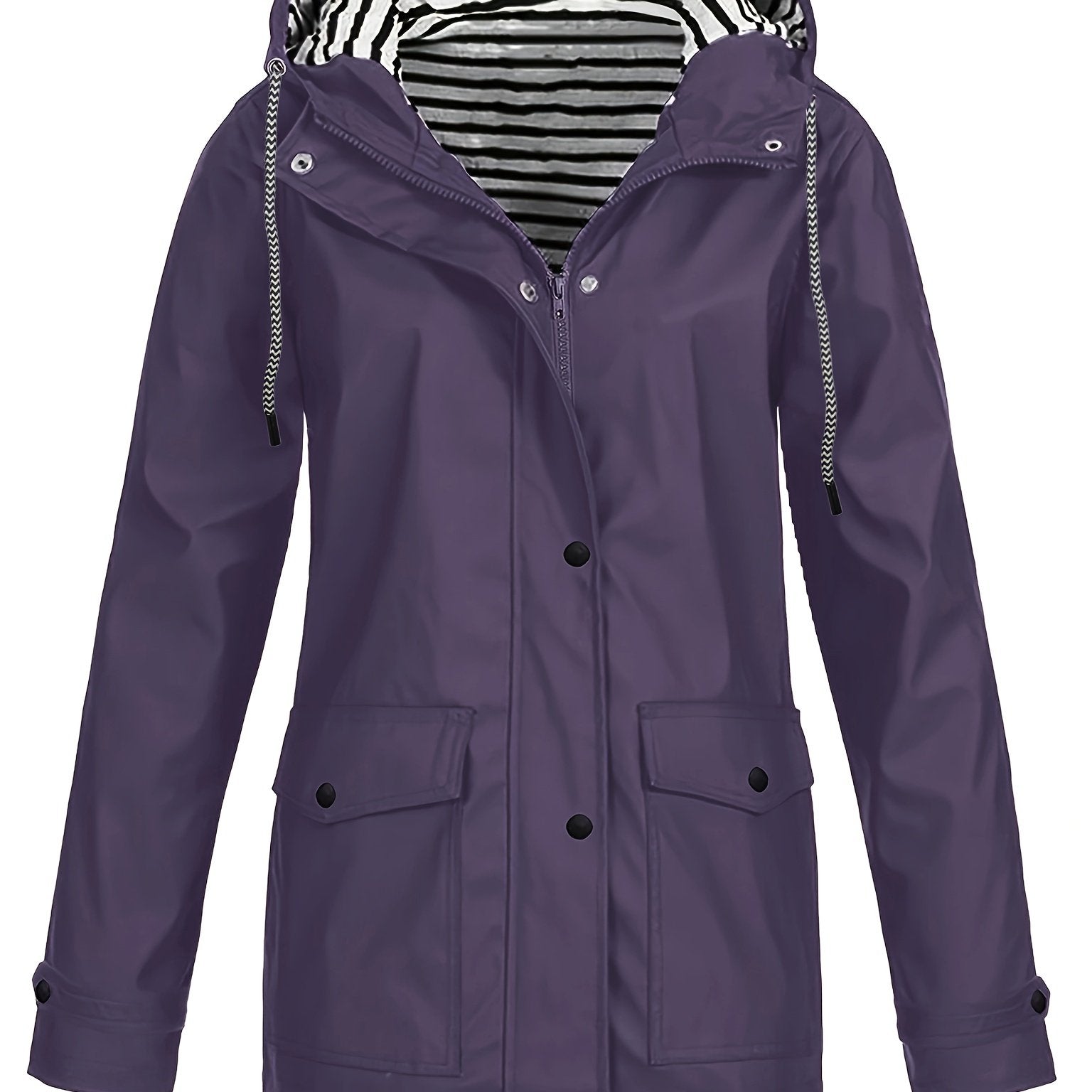 Zelda™ | Striped-Lined Drawstring Hooded Rain Parka Jacket