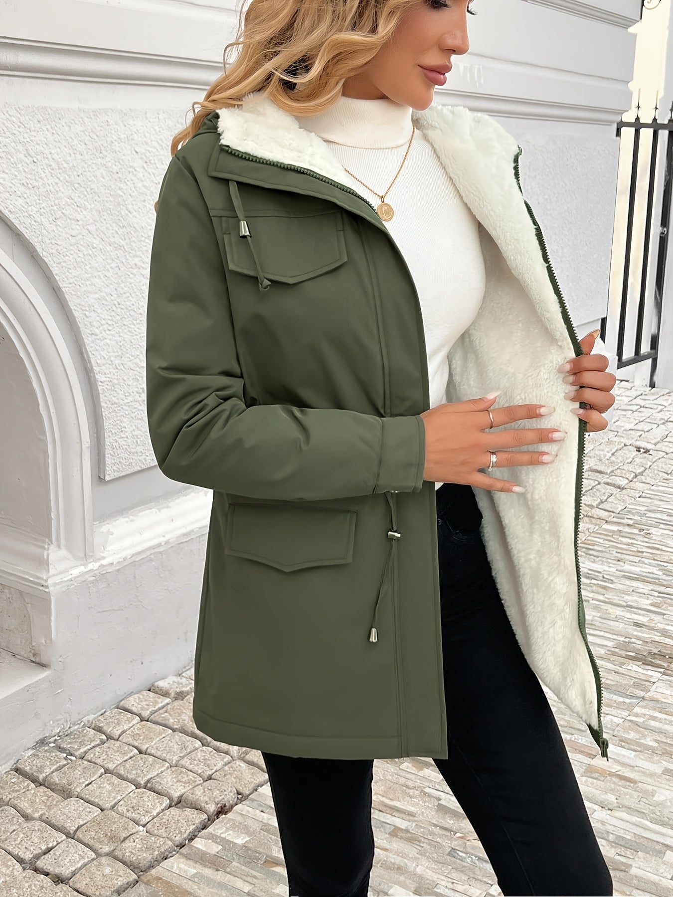 Vera™ | Sherpa-Lined Drawstring-Waist Parka Coat