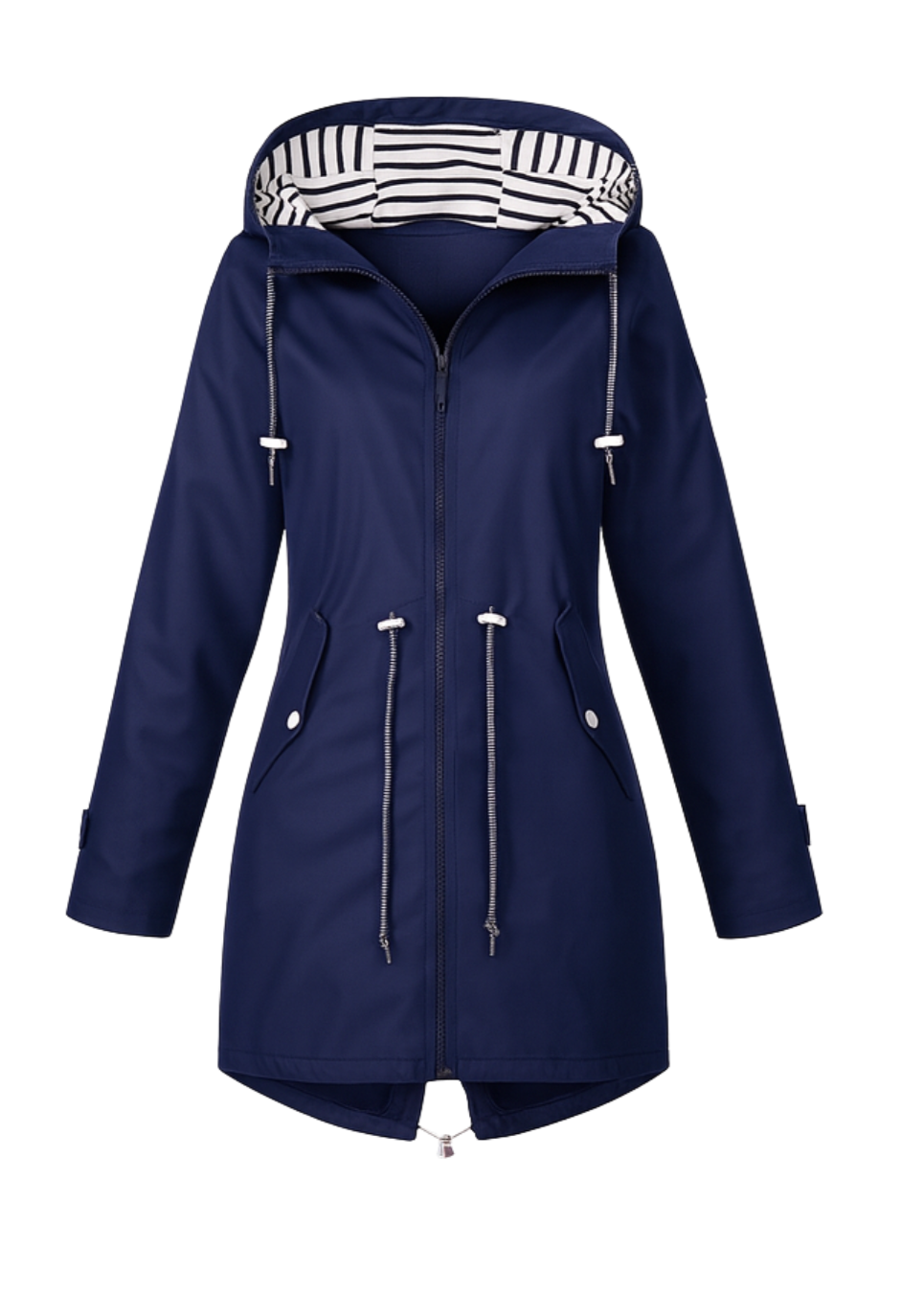 Rebecca™ | Striped-Lined Drawstring-Waist Hooded Parka Coat