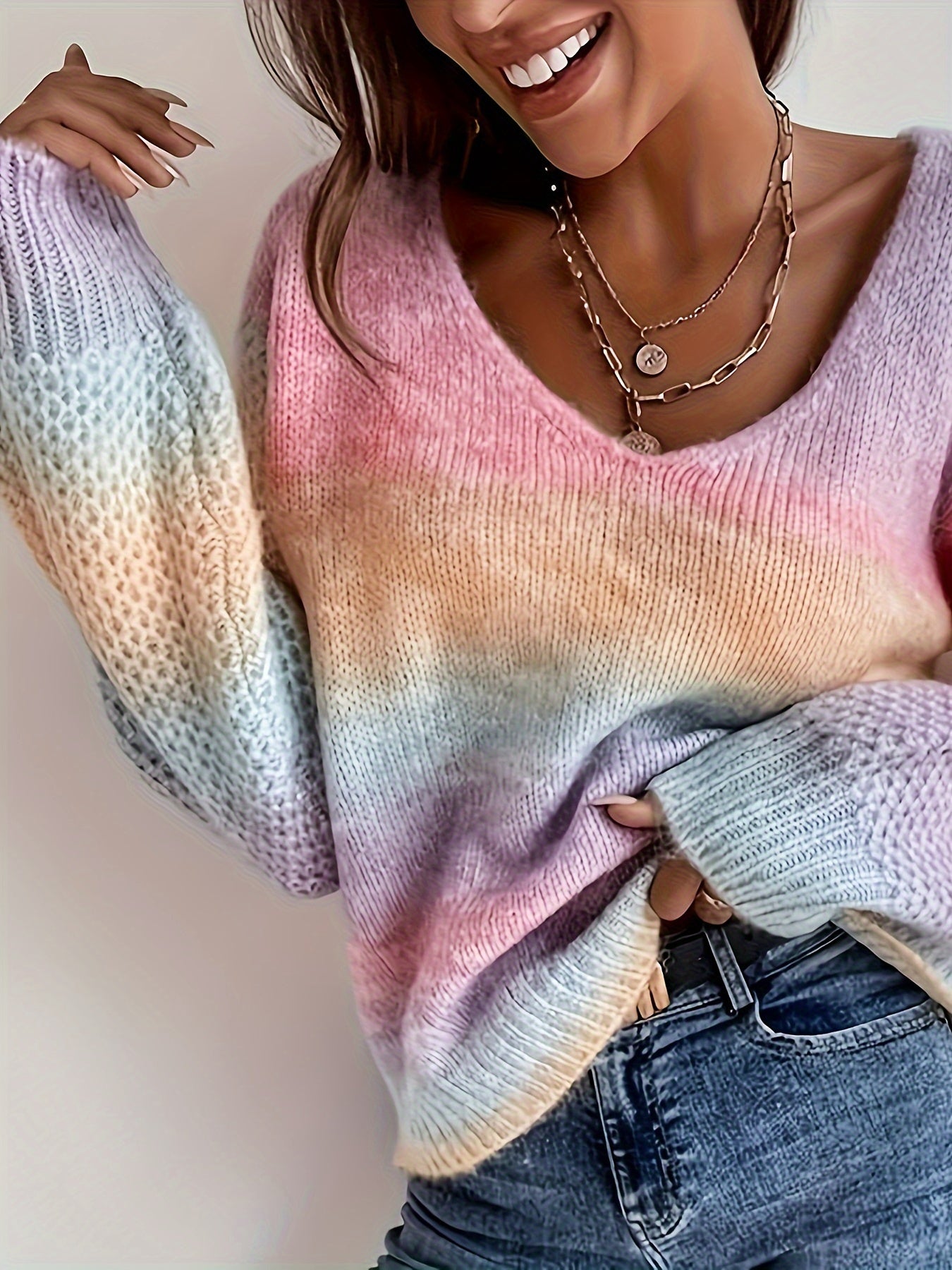 Lilou™ | Casual V-Neck Sweater, Colorful Elegance