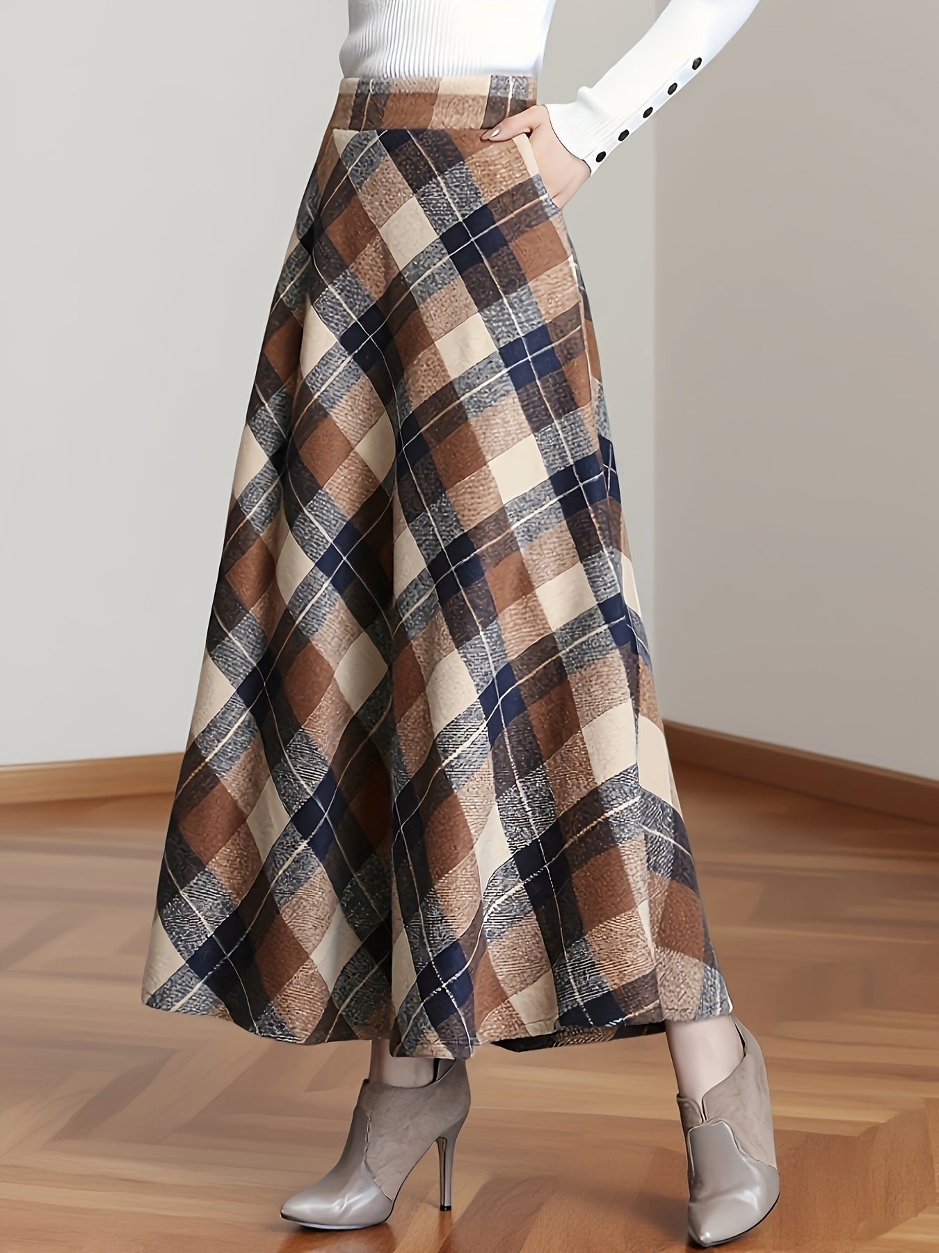 Shirin™ | Plaid High-Waist A-Line Maxi Skirt