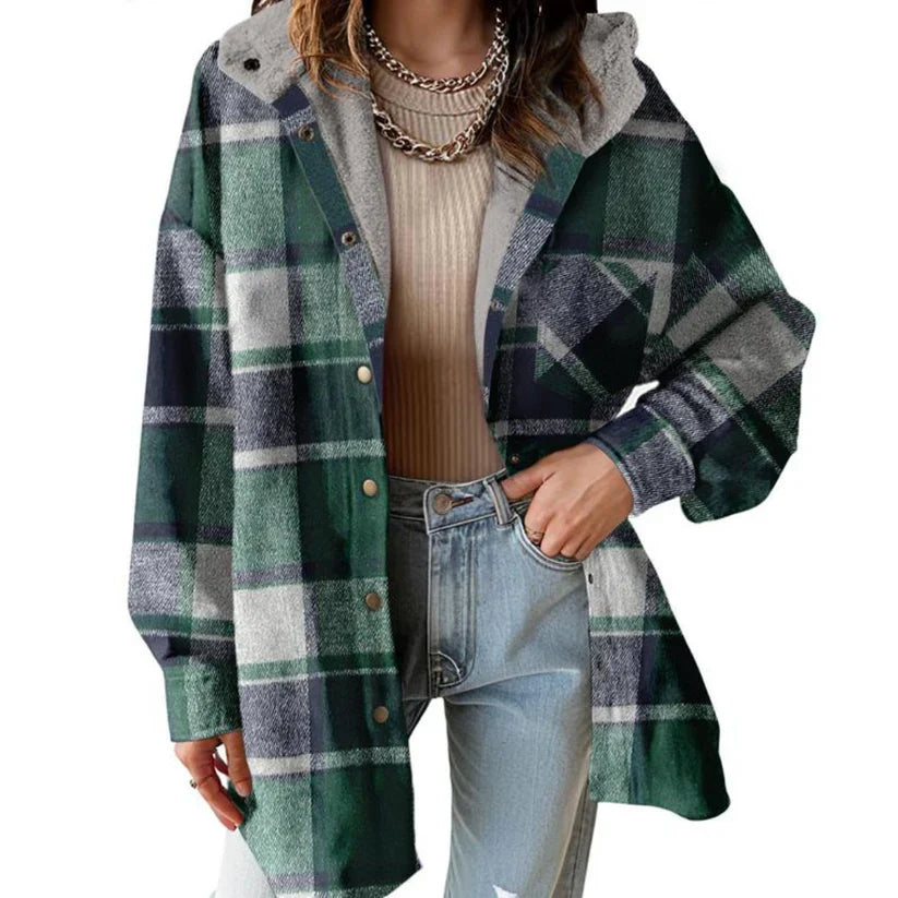 Maeva™ | Plaid Sherpa-Lined Hooded Shirt Jacket