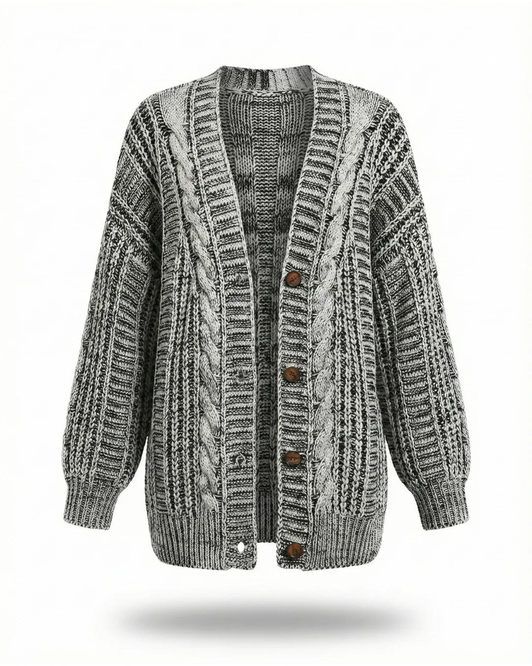 Hortense™ | Cable-Detail Buttoned Oversized Cardigan