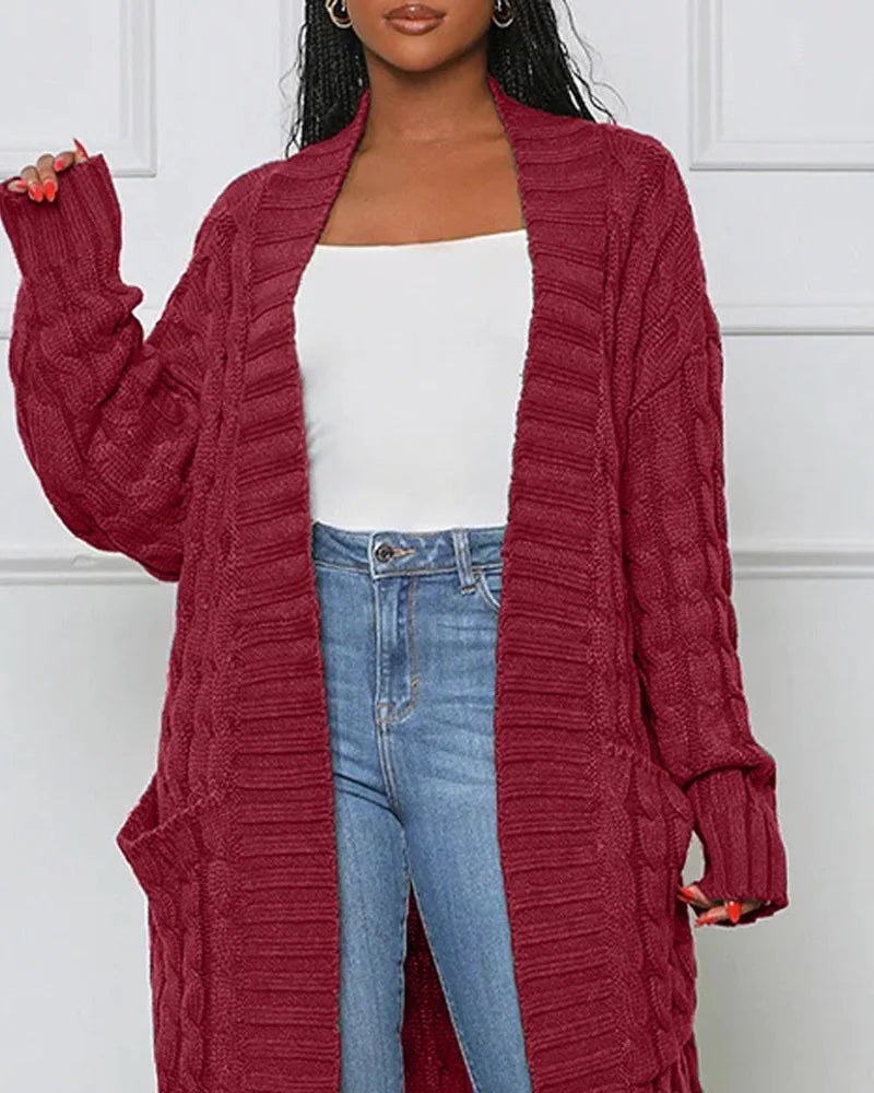 Indira™ | Extra-Long Cable-Knit Pocket Cardigan