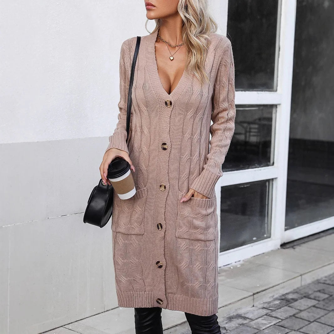 Jael™ | Cable-Knit Buttoned Long Cardigan Dress