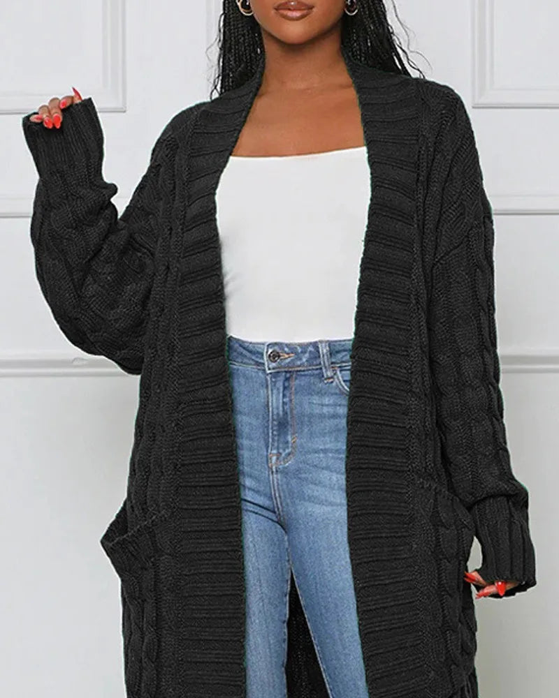 Indira™ | Extra-Long Cable-Knit Pocket Cardigan