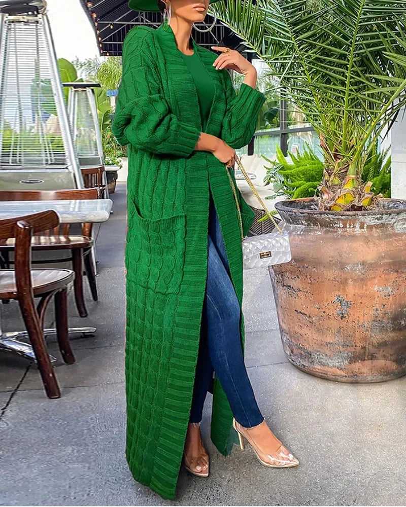Indira™ | Extra-Long Cable-Knit Pocket Cardigan