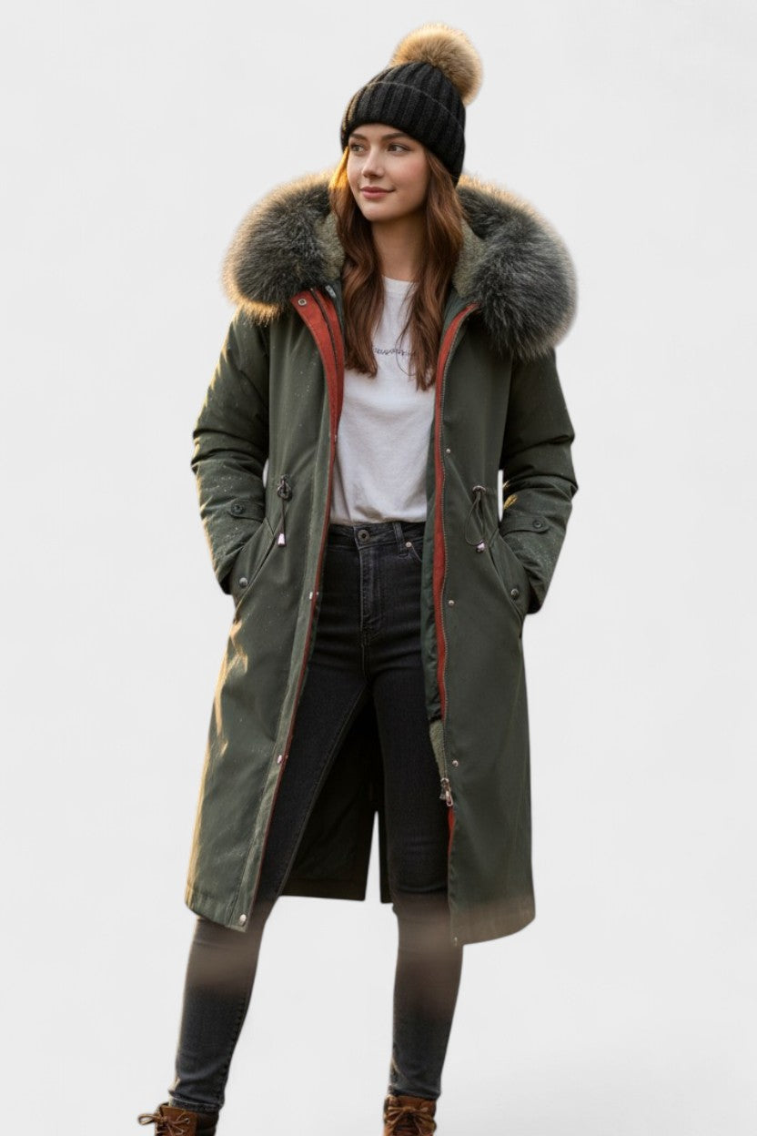 Diora™ | Faux-Fur Hood Drawstring-Waist Anorak Coat