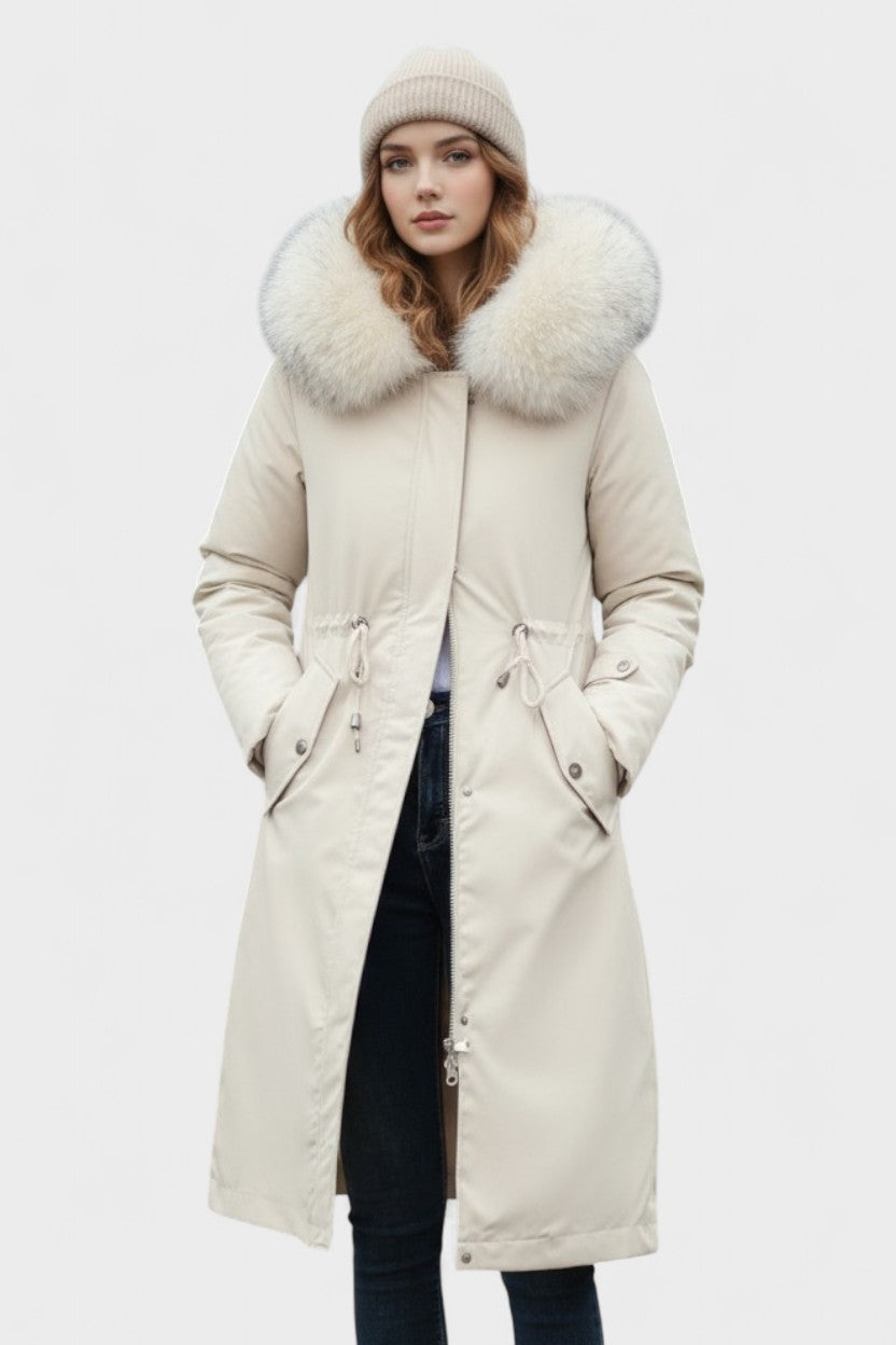 Diora™ | Faux-Fur Hood Drawstring-Waist Anorak Coat