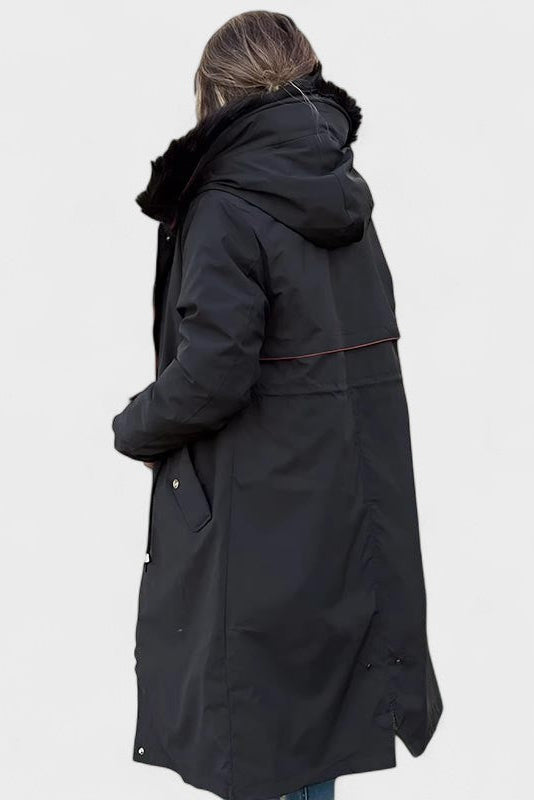 Diora™ | Faux-Fur Hood Drawstring-Waist Anorak Coat