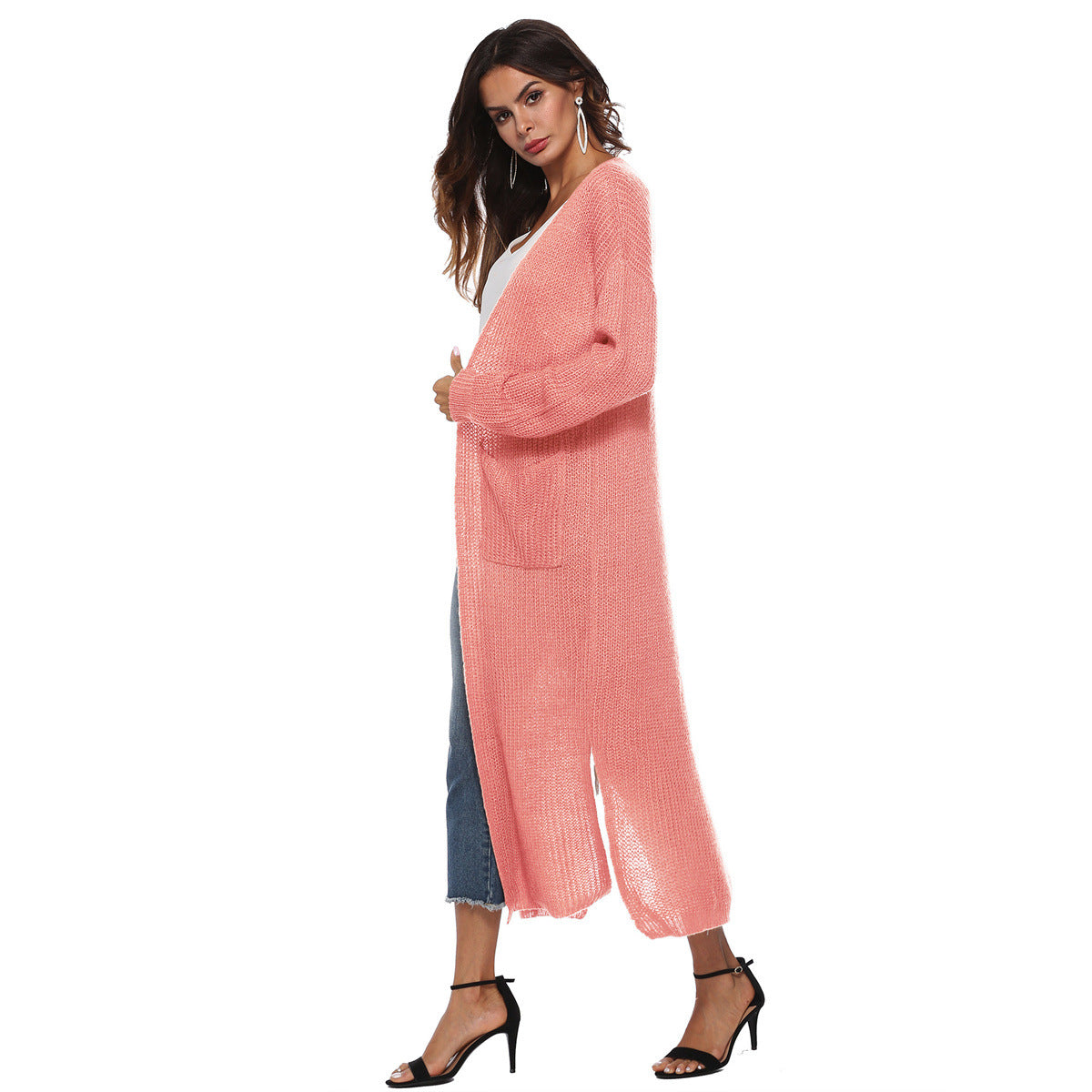 Giada™ | Open-Front Pocket Long Knit Cardigan