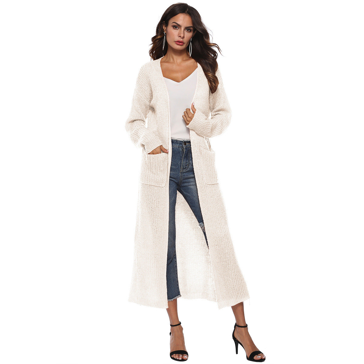 Giada™ | Open-Front Pocket Long Knit Cardigan