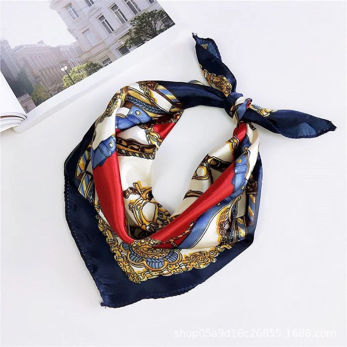 Baroque Chain-Print Multicolor Square Neck Scarf