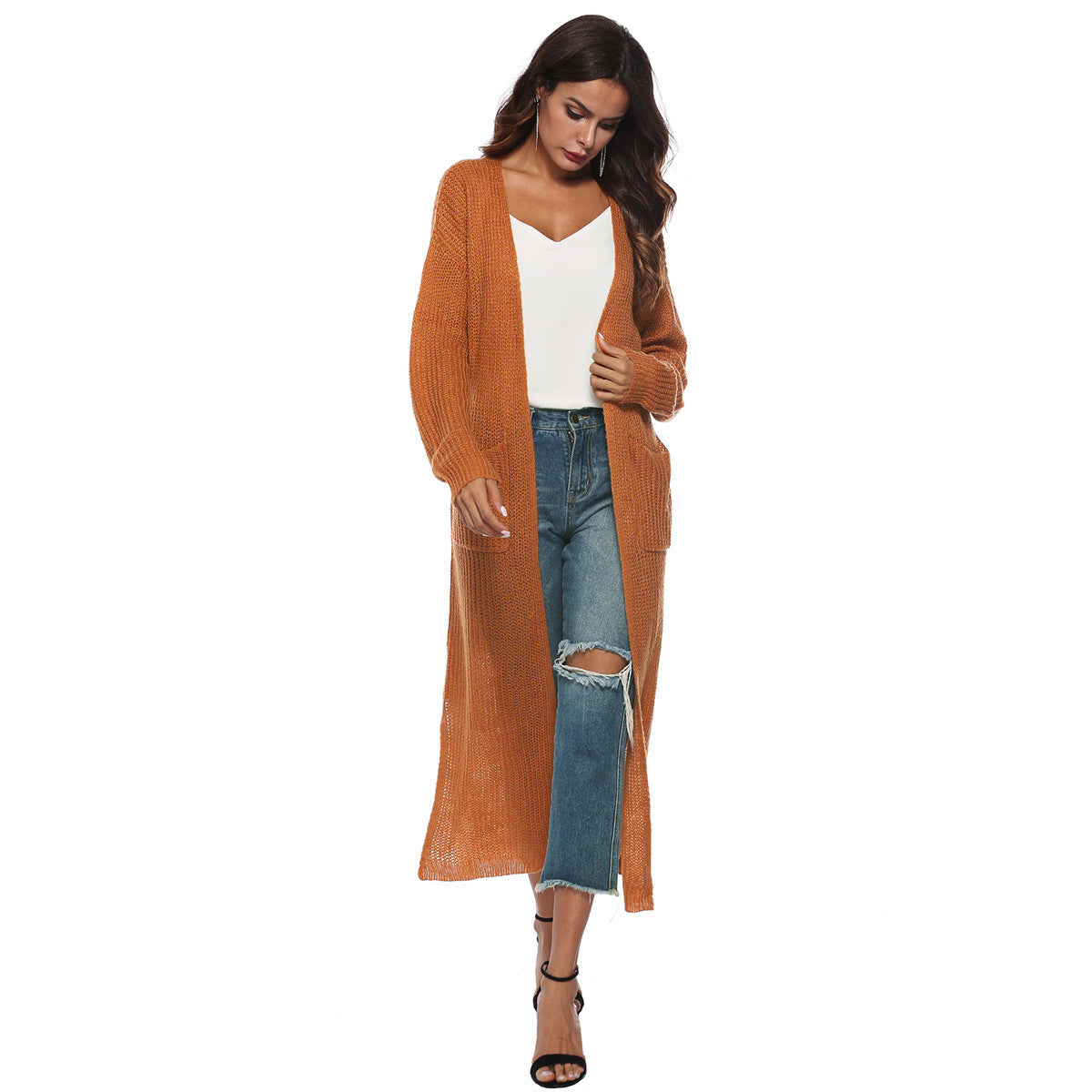 Giada™ | Open-Front Pocket Long Knit Cardigan