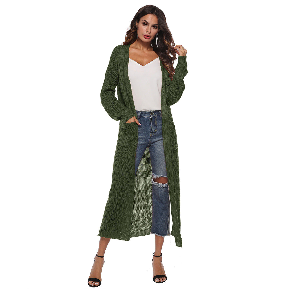 Giada™ | Open-Front Pocket Long Knit Cardigan