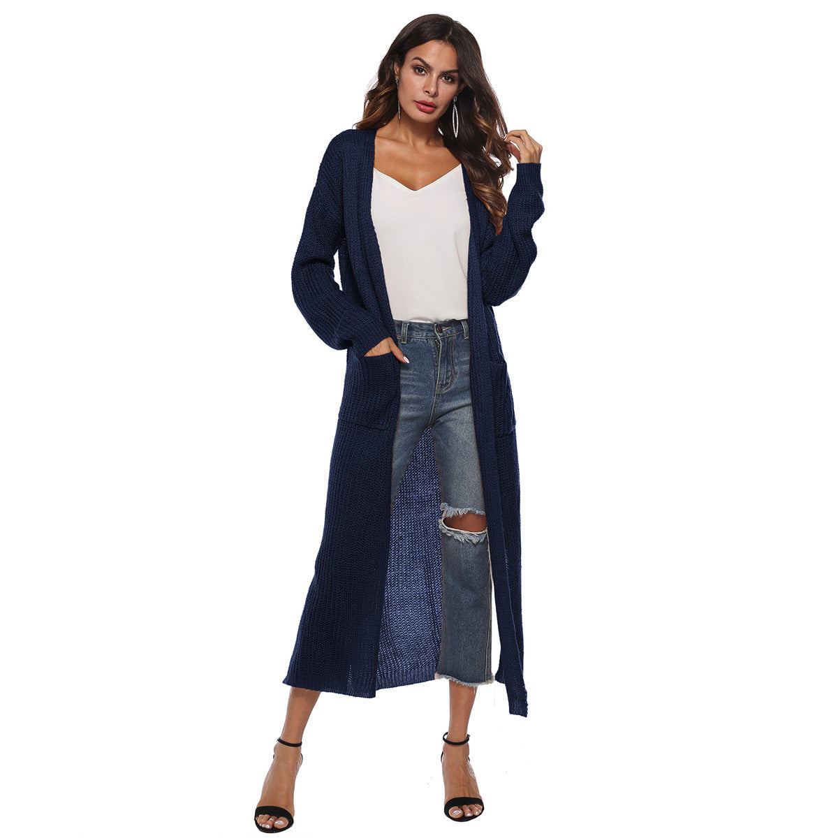Giada™ | Open-Front Pocket Long Knit Cardigan