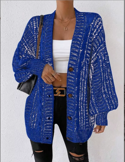 Hortense™ | Cable-Detail Buttoned Oversized Cardigan