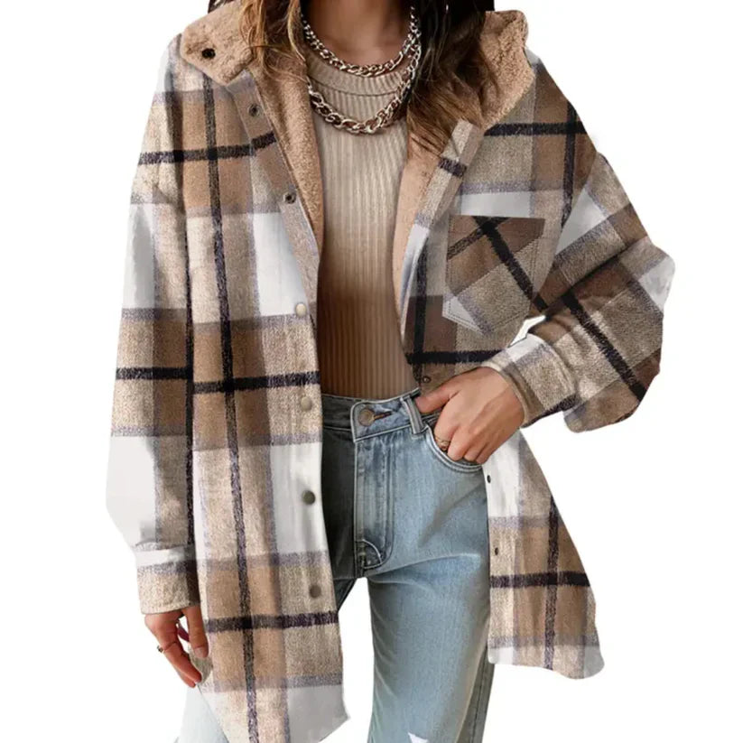 Maeva™ | Plaid Sherpa-Lined Hooded Shirt Jacket