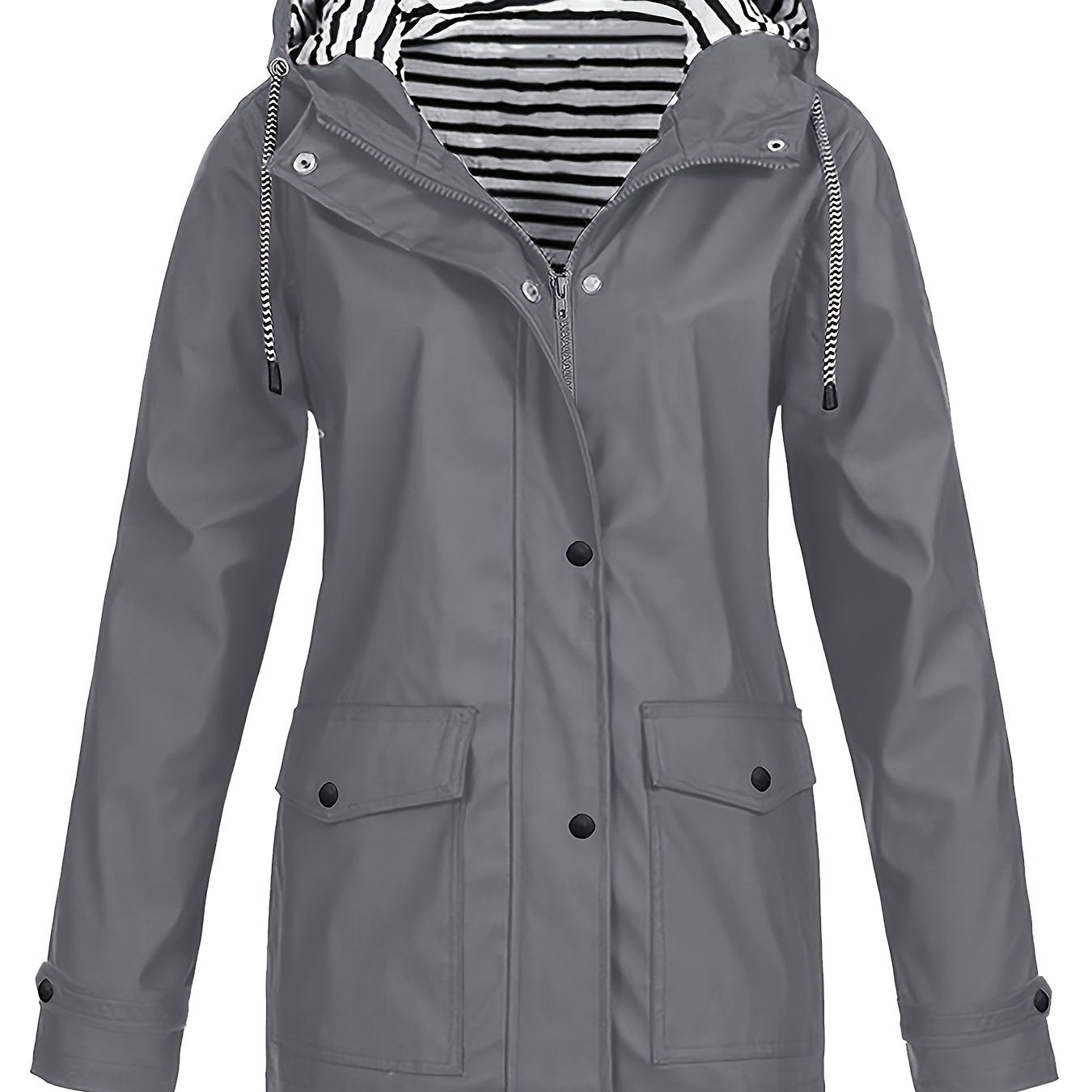 Zelda™ | Striped-Lined Drawstring Hooded Rain Parka Jacket