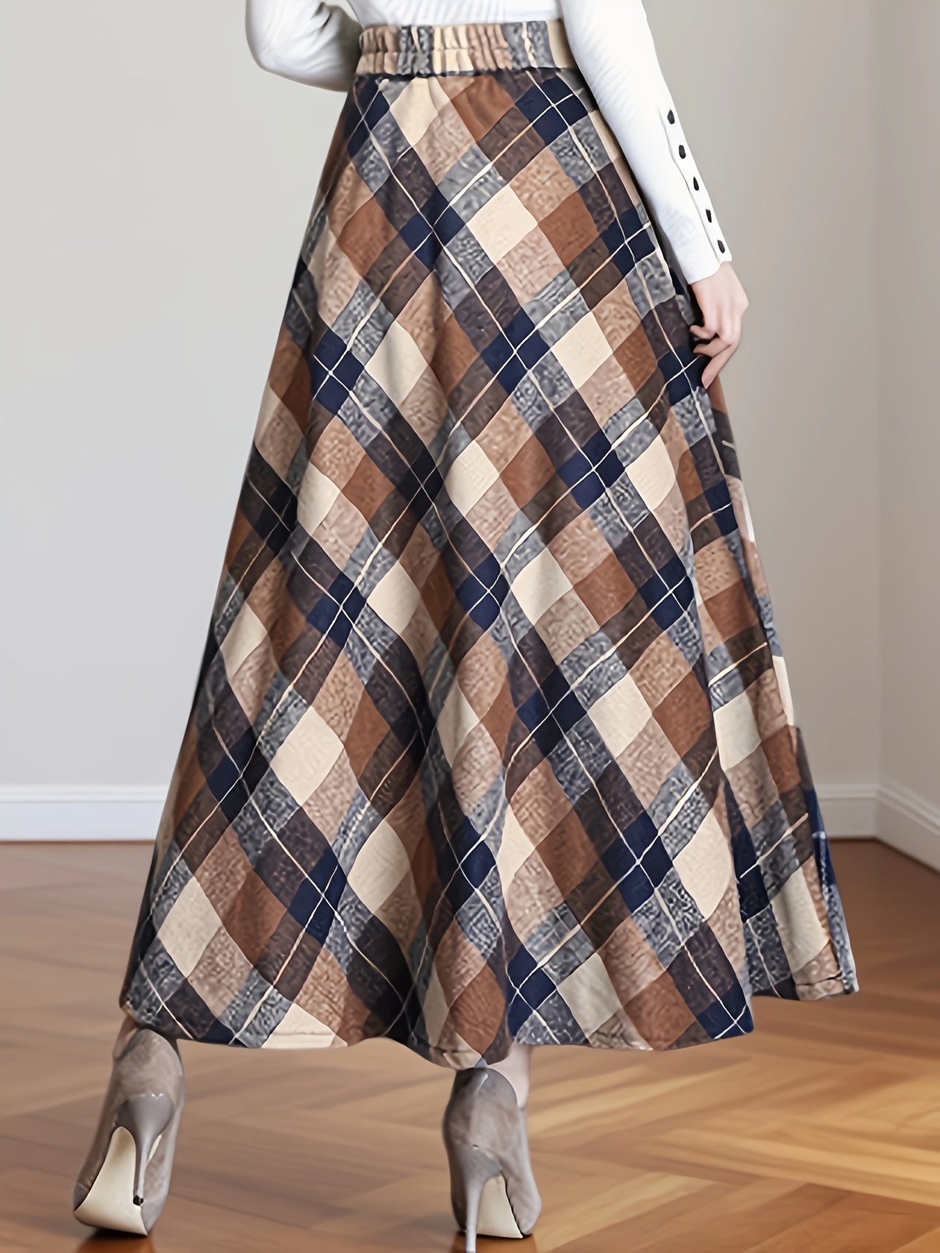 Shirin™ | Plaid High-Waist A-Line Maxi Skirt