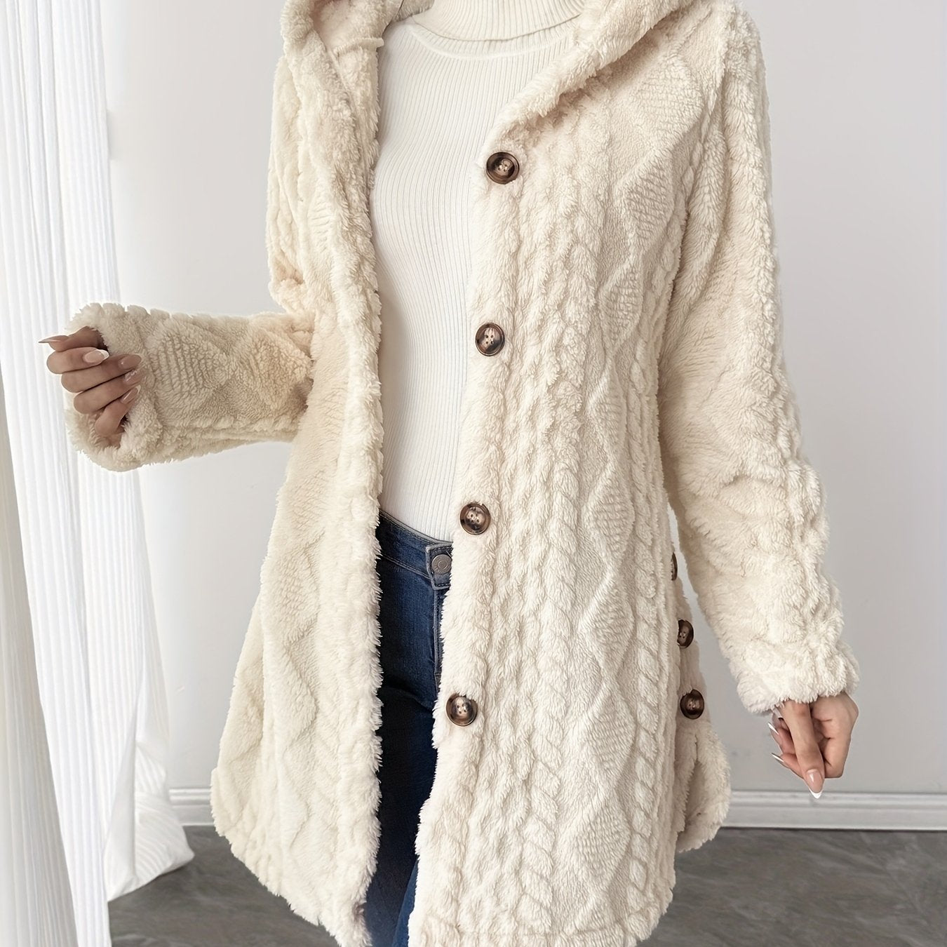 Alba™ | Cable-Knit Plush Hooded Cardigan