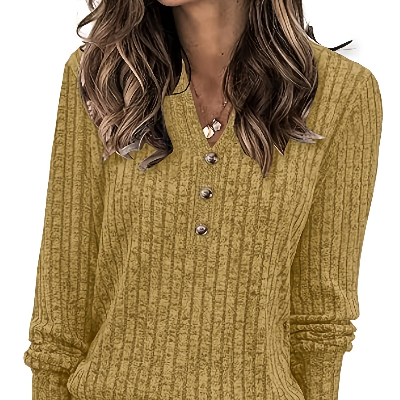 Wendy™ | Ribbed Knit Button-Front Henley Sweater