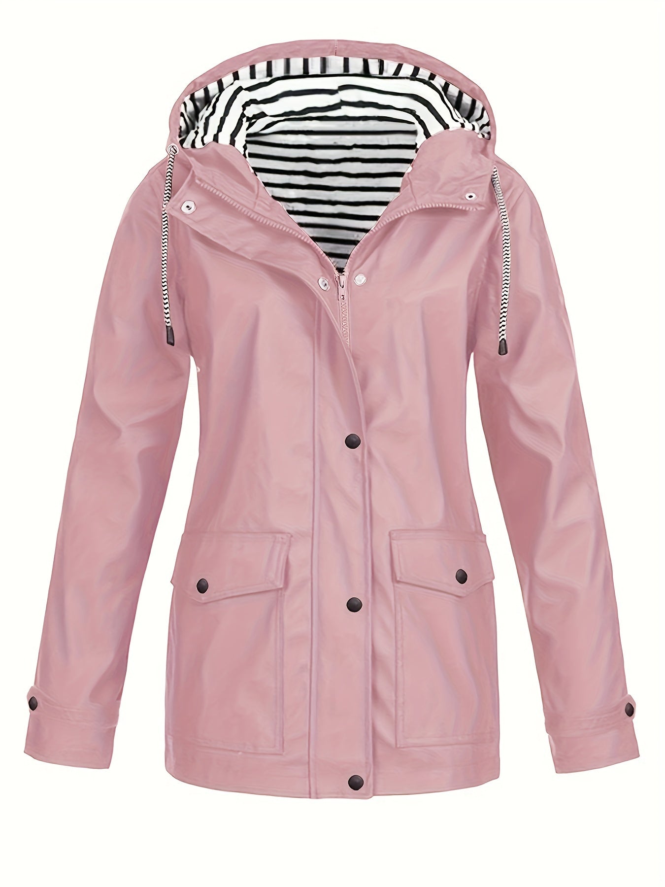 Zelda™ | Striped-Lined Drawstring Hooded Rain Parka Jacket