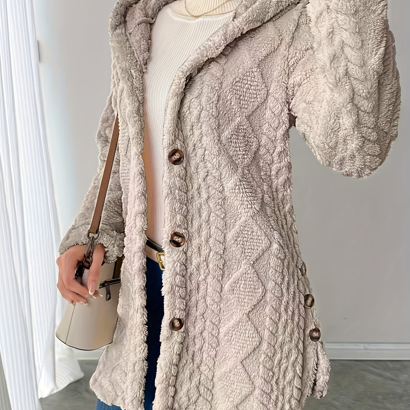 Alba™ | Cable-Knit Plush Hooded Cardigan