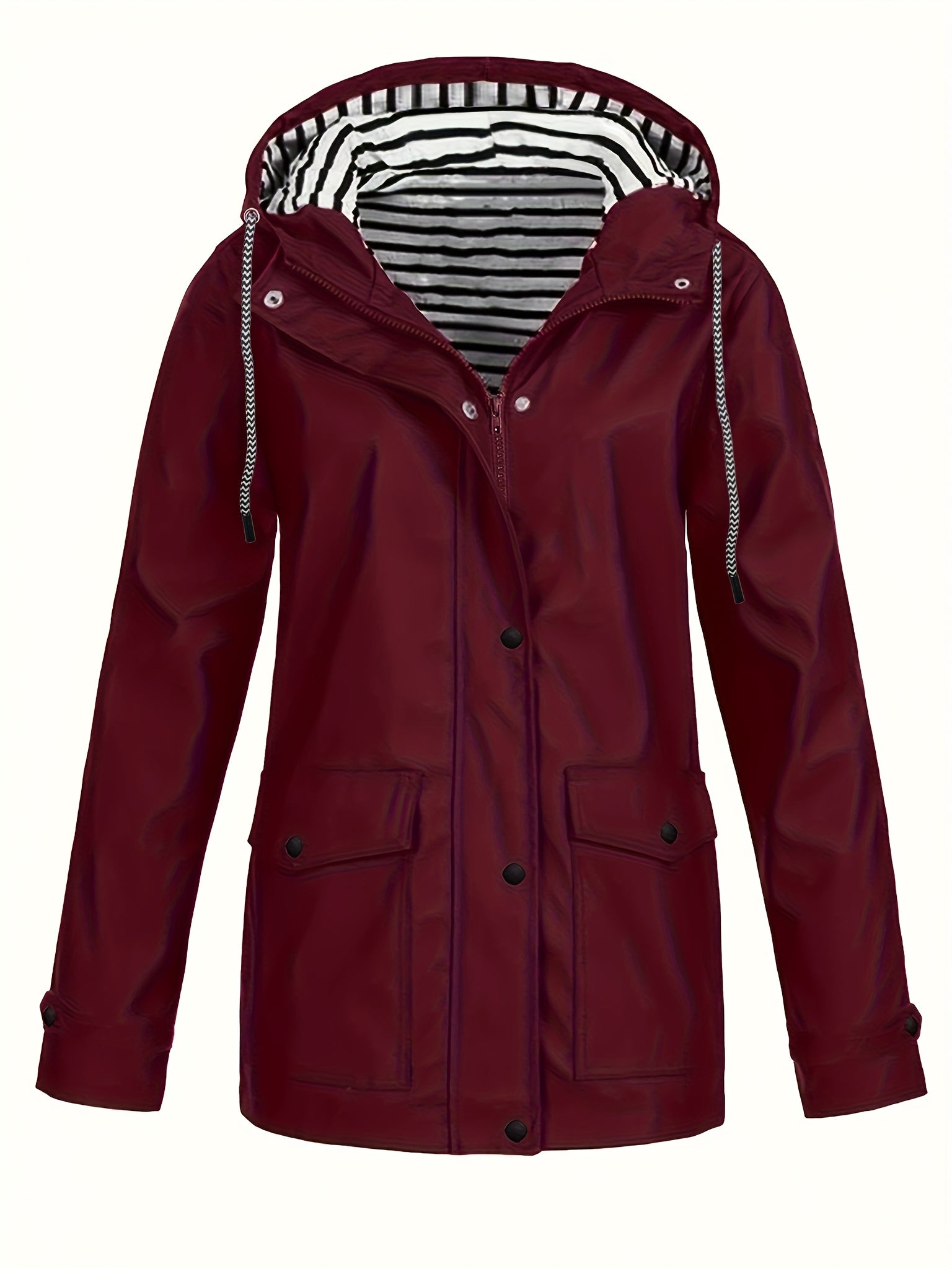 Zelda™ | Striped-Lined Drawstring Hooded Rain Parka Jacket